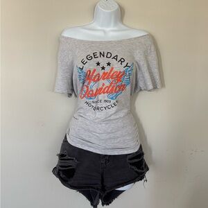 Harley-Davidson Light Gray Off-Shoulder Biker Tee